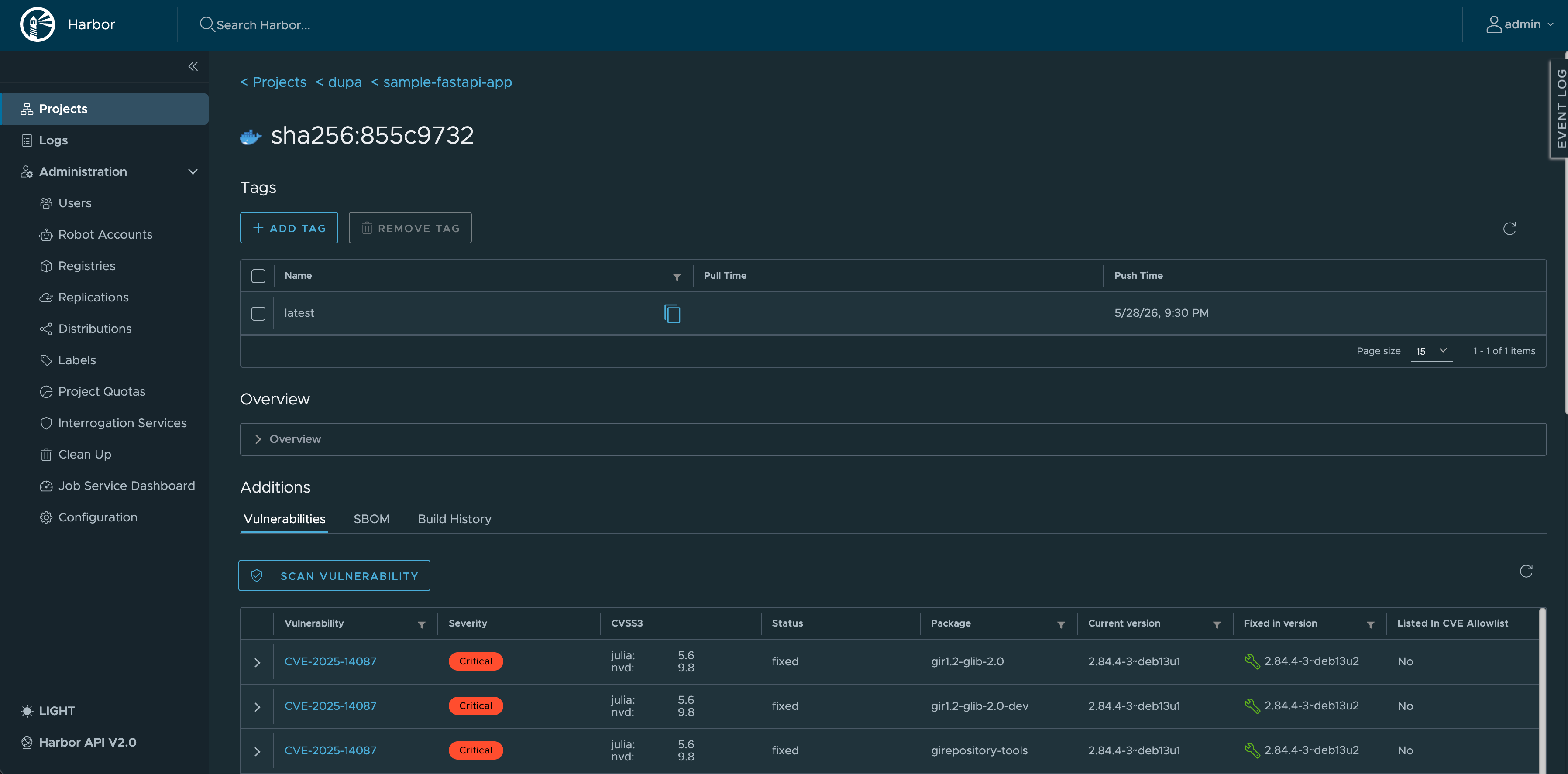 Harbor UI screenshot